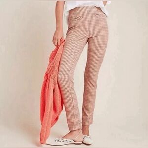 Anthropologie sz 2 The Essential Slim Plaid Pants Tan and Pink